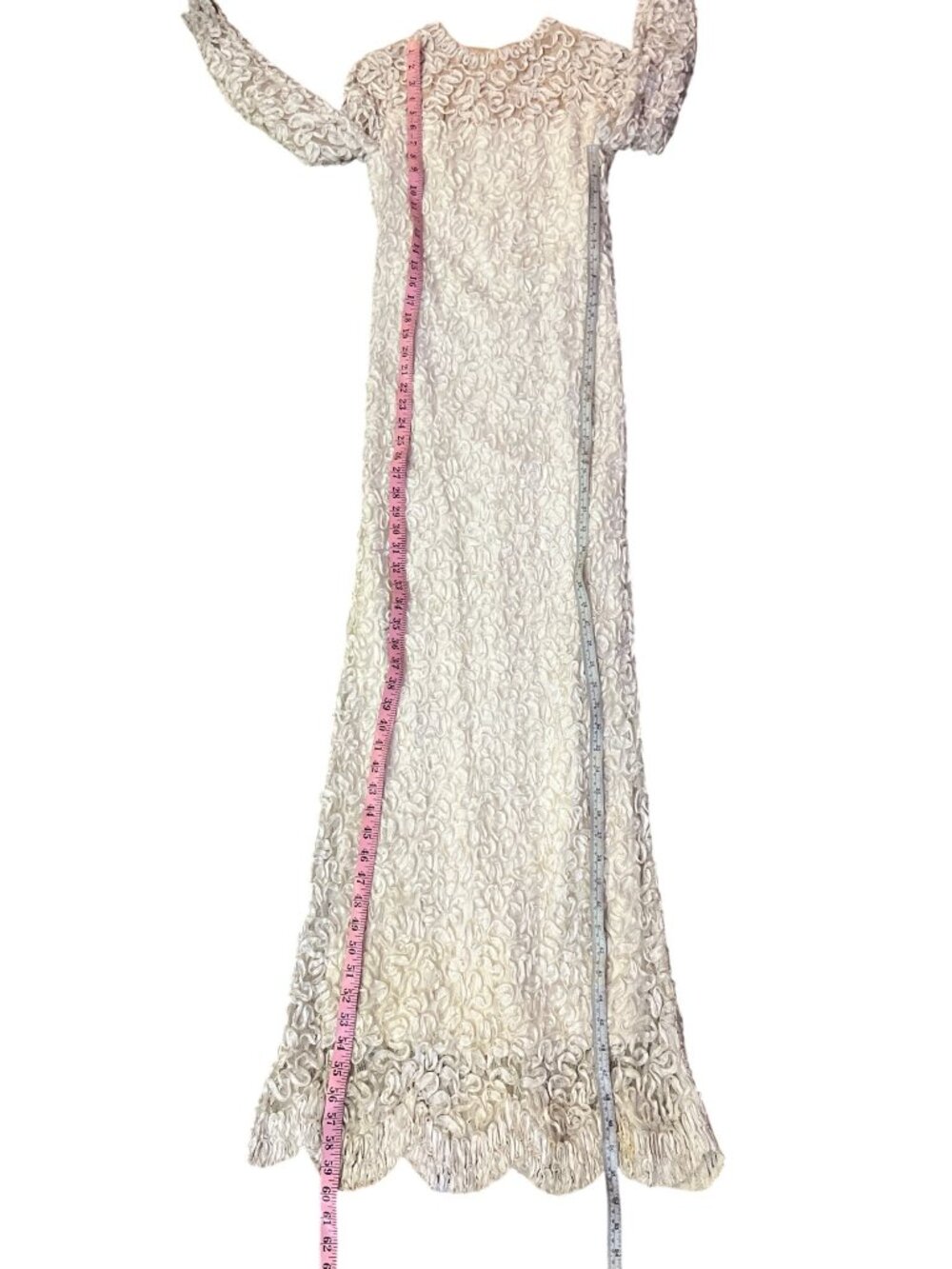Vintage Jack Bryan Cream Lace Maxi Dress Womens XS? (0-2) Long Sleeve Boho USA - Picture 10 of 16
